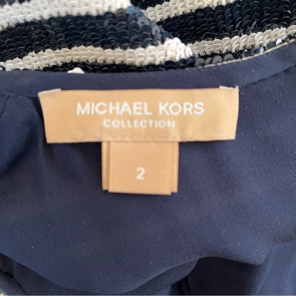 Michael Kors COLLECTION Navy Blue and White Stripe Sequin Silk Maxi Dres… - Picture 6 of 9